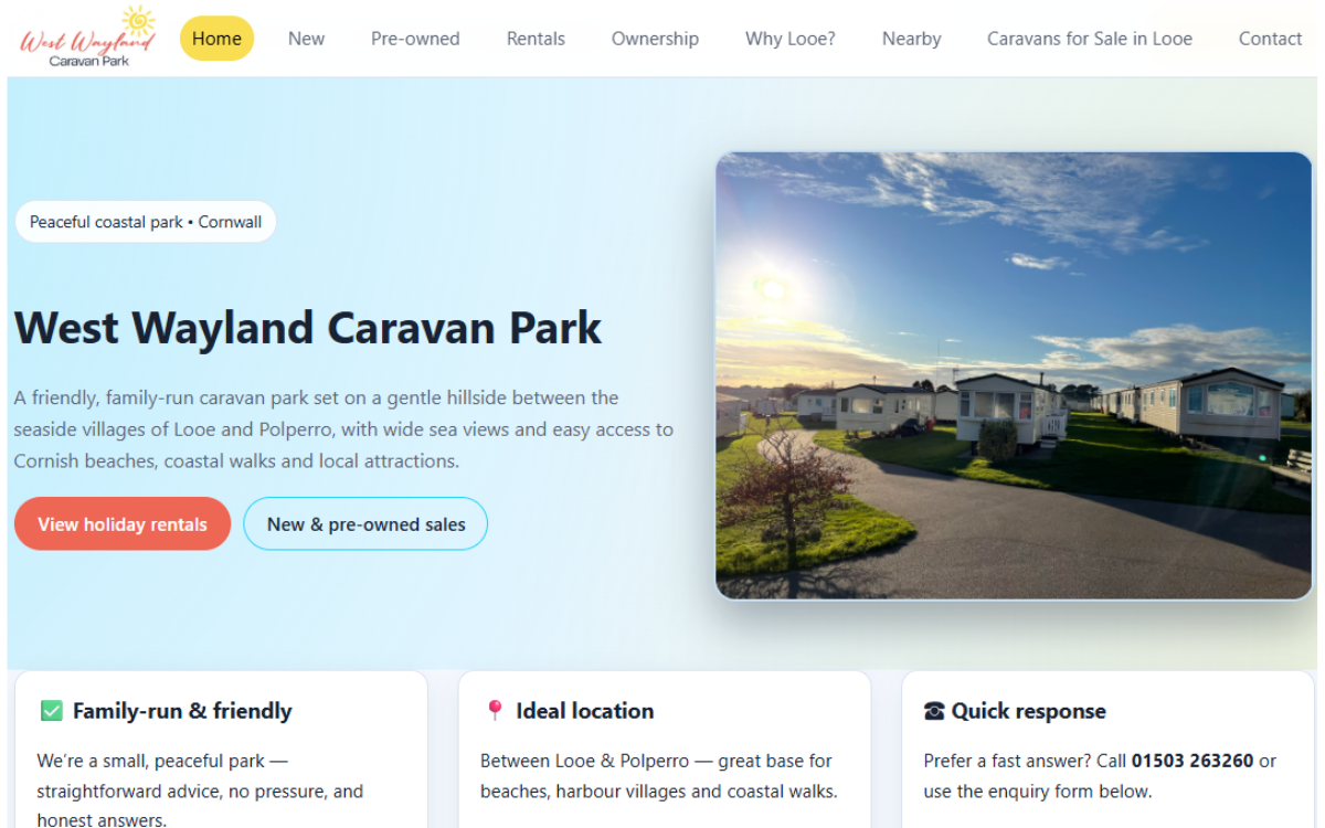 Caravans For Sale Looe website